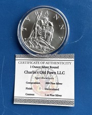 1 oz. 2023 TYRANNY - Power Corruption Lies BU Round .999 Fine Silver W/COA 85.00 per troy oz