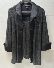 Silver Black Full Sequin Open Blazer Satin Trim New Size 1X Wedding Party