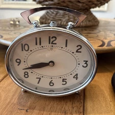 Pottery Barn Morgan Clock Chrome Plate Battery Retro Style