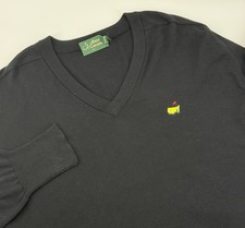 Vintage Amen Corner Masters Golf V Neck Sweater Black Pima Cotton Logo XL