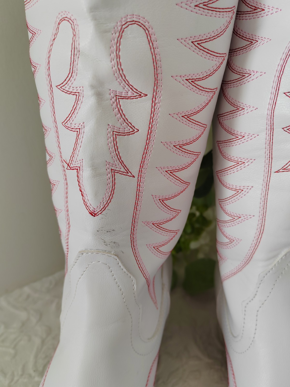 ASOS DESIGN White Faux Leather Cowboy Boots Embroidered Western Knee High  UK4 image 6