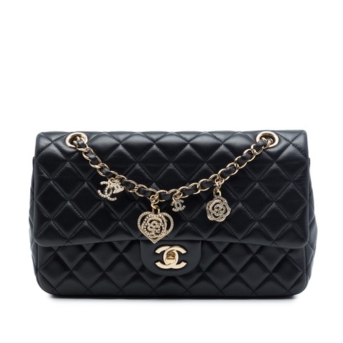 Chanel Medium Classic Lambskin Valentines Heart Charms Single Flap Shoulder Bag