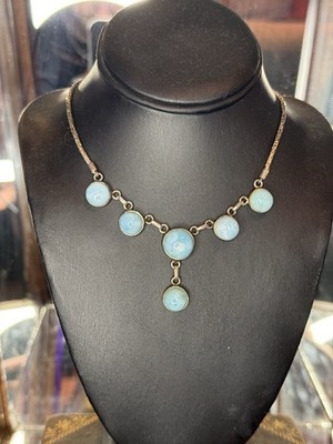 Sterling Silber Blau Cabochon Larimar Statement Halskette 22'' 32g 925
