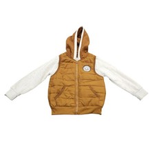 Free Planet Jacket Kids 5 Brown Hooded Puffer Fleece Sleeve Colorblock