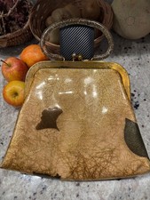 Vintage 50 60s mod Plastic Gold Strands Leaves Handbag purse lucite handle.