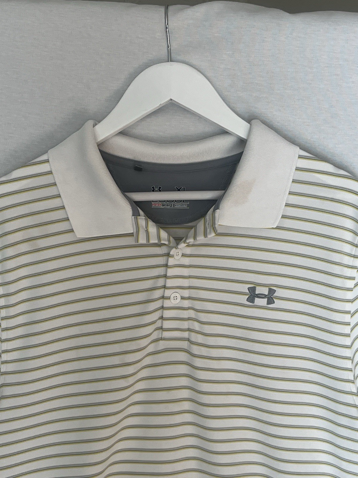 Under Armour Heat Gear Loose Men's Sz XL Polo Shirt Short Sleeve Striped thumbnail 2