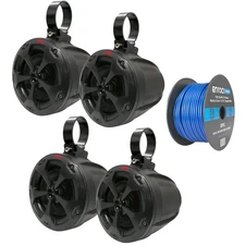 4" Marine Wakeboard Tower Speakers - Black - 2 Pairs, Tinned Speaker Wire
