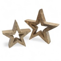 Holz Weihnachts Stern 2Er Set - 18 / 14 Cm - Advent Winter Tisch Deko Aufsteller