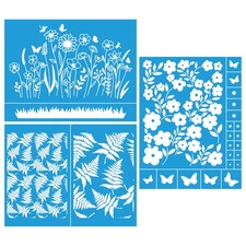 Shineone, 3Pcs, Florals, Flower, Silk Screen Stencils, Reusable Serene Blue