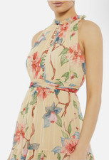 Mac Duggal Ieena Women Size 2 Halter Sleeveless Floral Dress Gown Nude 70203