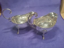 Antique Pair Solid Silver Sauce Boats Chester 1909 George Nathan & Ridley Hayes