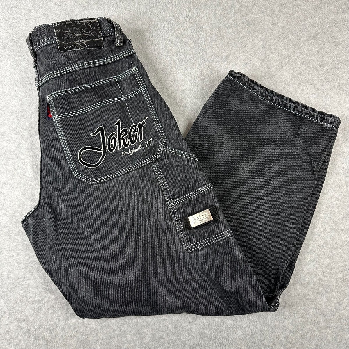 Vintage Joker Cargo Jeans Mens 32 Black Gray Baggy ORIGINAL 77