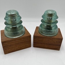 WHITALL TATUM Isolator Bookends No. 1 Aqua Blue Glass Insulator Made In USA