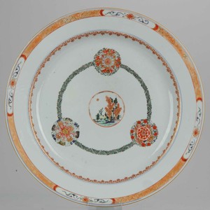 35CM Antique ca 1700 Kangxi Famille Verte Chinese Porcelain Charger Land...