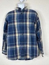RedHead Men Size M Blue Plaid Button Up Shirt Long Sleeve Pockets