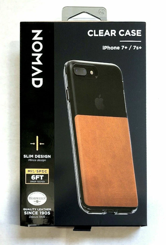 全新 Nomad 棕色 Horween 皮革/透明保护壳 适用于 iPhone 7+ / 7s+ 坚固 Patina — 第 4/4 张图片