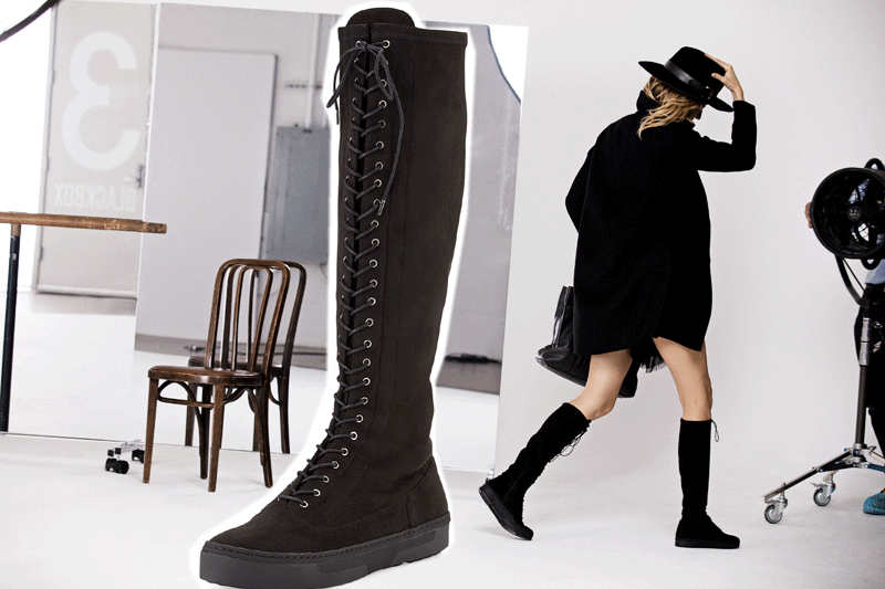 Stuart Weitzman Stiefel Downtown 5050 Stretch Hoch Schwarz Flach Schnürschuhe Stuart Weitzman Stiefel Downtown 5050 Stretch Hoch Schwarz Flach Schnürschuhe
