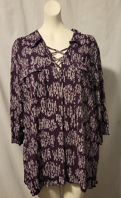 Prescott New York Collared Blouse Women s 3X Purple & White 3/4 Sleeve, NWT