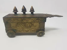 Vintage Old Solid Brass South Unique Sliding Cover Box With Wheel NH5329