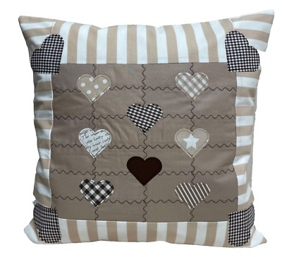 Landhausstil Kissenbezug, Patchwork Kissenhülle, beige/weiß 40x40cm.