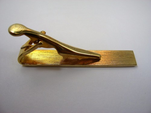 Vintage Gold Tone Tie Bar Clip Men's Mid Century Atomic Starburst Rhinestone - 第 3/4 張圖片