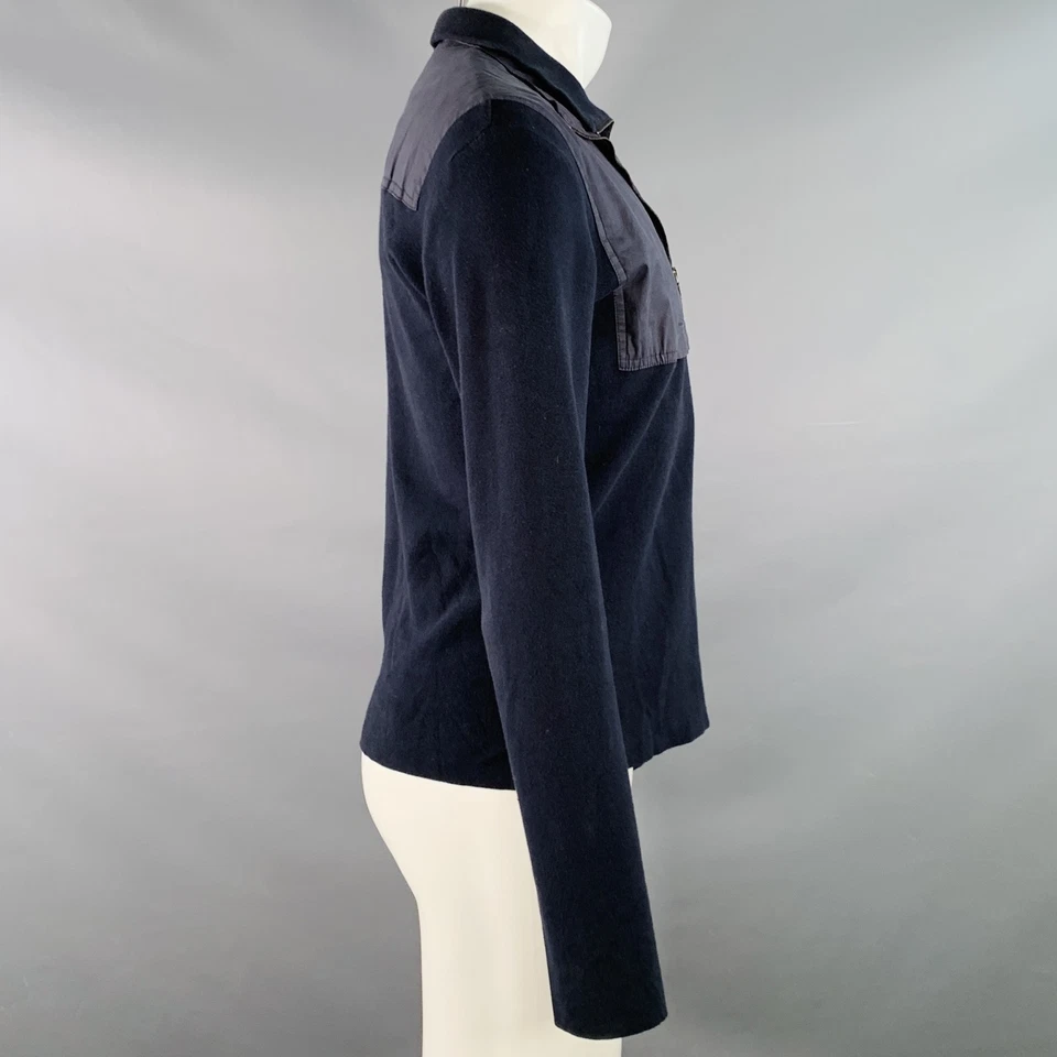 PRADA Size M Navy Cotton Layered 1/4 Zip Pullover - Image 3 of 4