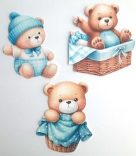3D UPick Baby Bear Boy Blue Basket Blanket Embellishment 4137