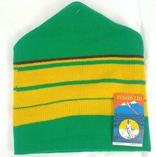 Knit Hat Winter Downhill Skiing Green Yellow Striped Vintage Acrylic USA Made