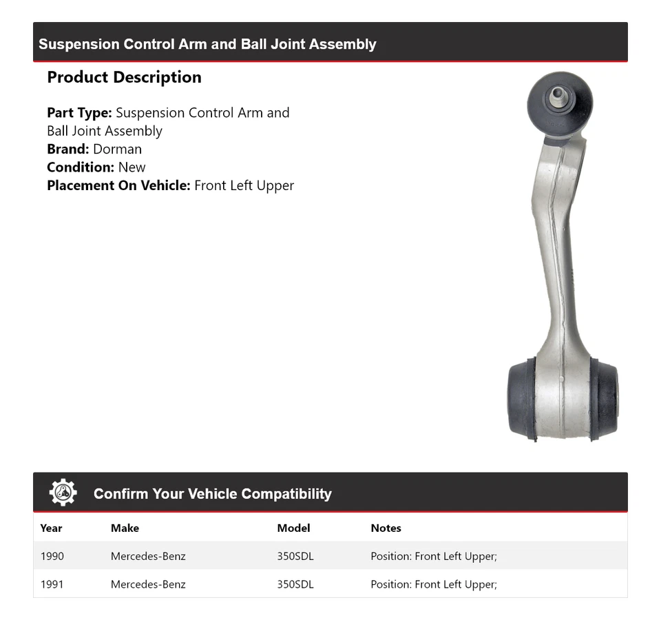 Conjunto de rótula brazo de control Dorman para Mercedes-Benz 350SDL 1990-1991 Foto 2 de 4