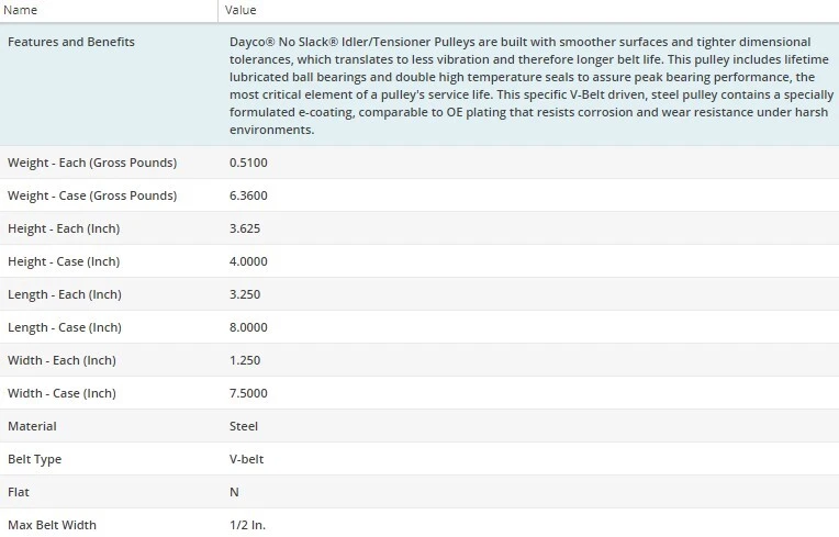 Polea tensora de correa loca Dayco para Toyota Land Cruiser 1988-1990 L6-4,0 L Foto 4 de 4