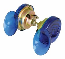 UNIVERSAL TWIN SNAIL HORN PAIR BLUE MOTORBIKE CAR 130dB HI / LOW HORN 12V