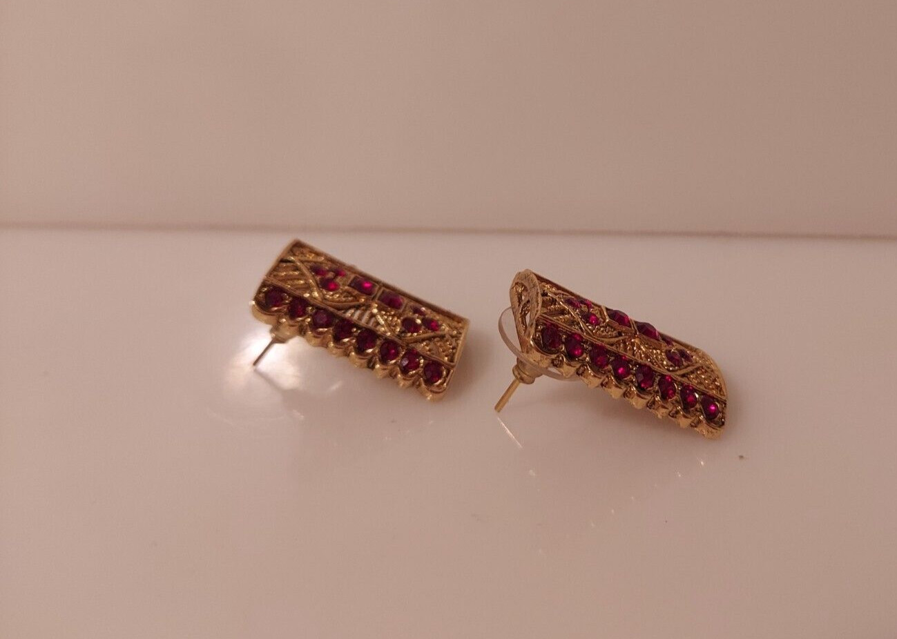 rectangular red rhinestone earrings posts art dec… - image 4