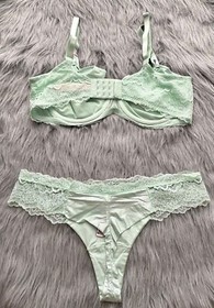Victoria's Secret Dream Angels Green Shimmer Unlined Bra Thong Panty Set
