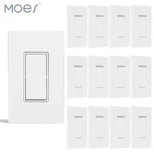 MOES Decora Light Switch White Paddle Rocker 3 Way & Single Pole 15A [4/12 Pack]