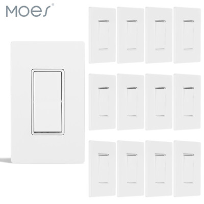 MOES Decora Light Switch White Paddle Rocker 3 Way & Single Pole 15A [4/12 Pack]
