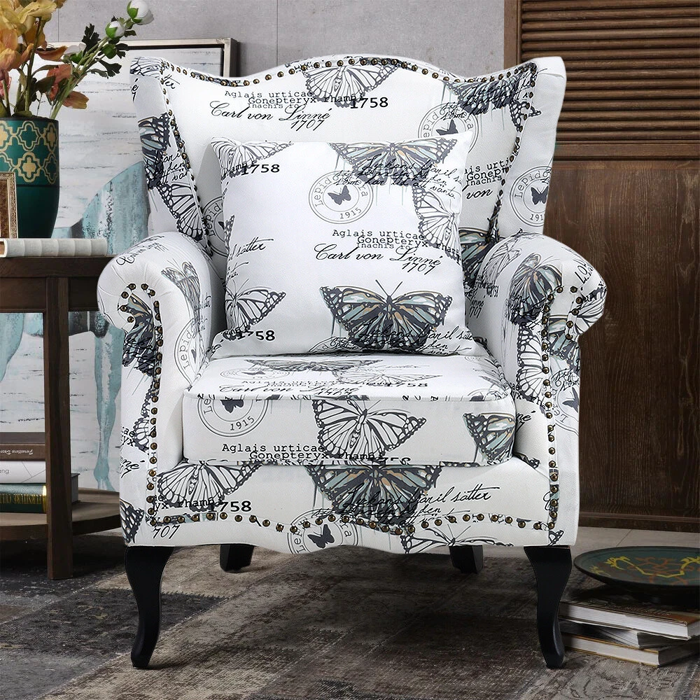 Black and white floral accent chair deals