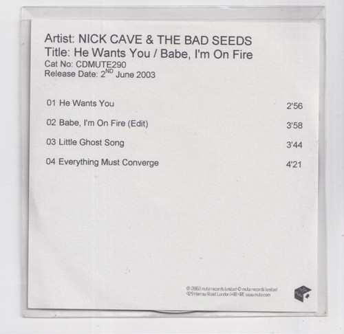 (LM335) Nick Cave & The Bad Seeds, He Wants You / Babe I'm On Fire - 2003 DJ CD - 第 1/2 張圖片