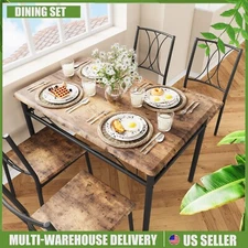 3/5 Pcs Dining Table Set Chairs Home Kitchen Breakfast Wood Top Dinette Table