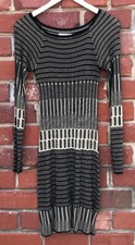 MSSP Womens Sz XS Long Sleeve Scoop Neck Knit Dress Black Tan