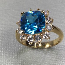 Natural London Blue topaz CZ Stones 925 Sterling Silver Gold Plated Ring Sz 9