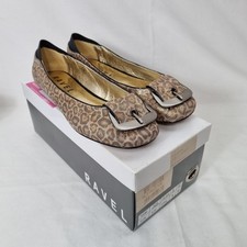 RAVEL Ladies Gold Leopard Print Ballet Flat Shoes Buckle Front Leather Size UK 5