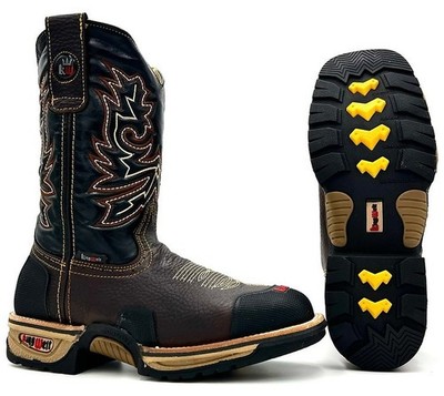 King Welt Buffalo KW4020 Genuine Leather Western Work Boots Square Toe Soft Toe