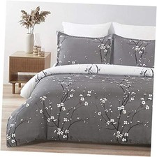 Soft Brushed Microfiber Duvet Cover Set with Zipper Queen Grey and White