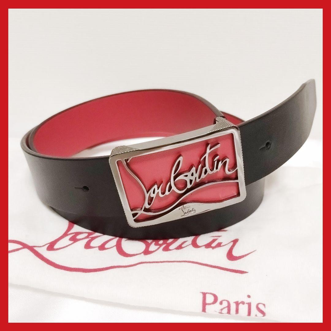 Christian Louboutin Ricky Black Leather Belt with Red Accent Size 41.7 85-95cm