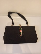 Vintage 1940s/50s Clutch Cross Clasp Closure evening Handbag  With Rose Detail.