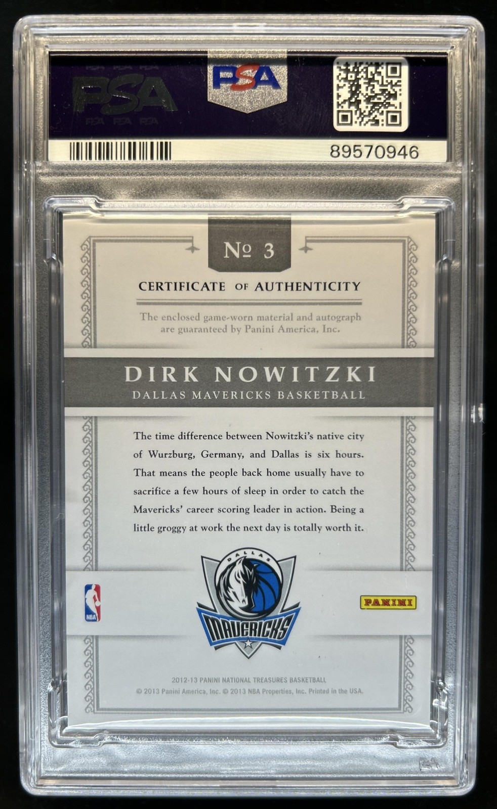 2012-13 National Treasures Dirk Nowitzki Timeline Names Jersey Auto #/49 PSA 10 view 2