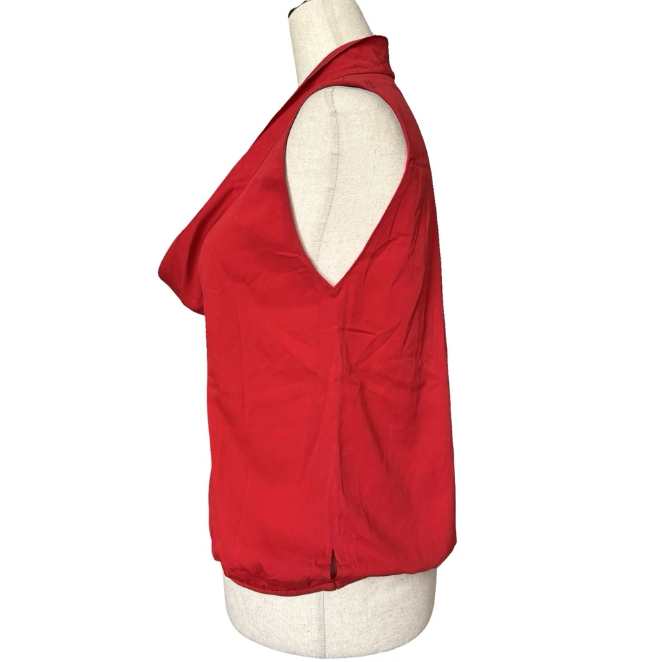 Blusa de seda vintage Y2K Ellen Tracy para mujer talla 2 roja boho capucha cuello blusa Foto 2 de 4