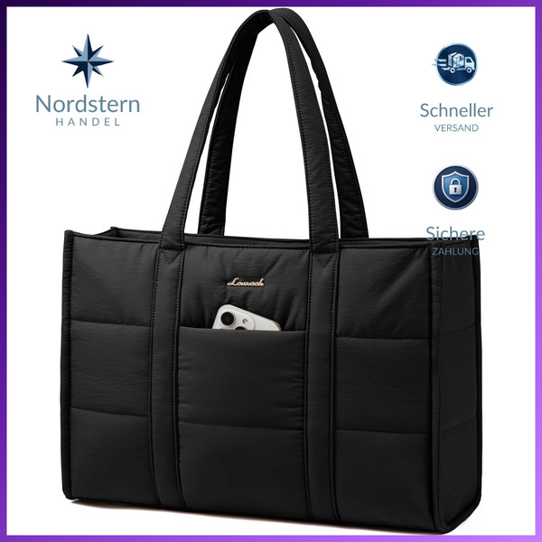 Handtasche Damen Groß Puffer Laptoptasche 15,6 Zoll Schwarz Shopper Tasche Uni-image