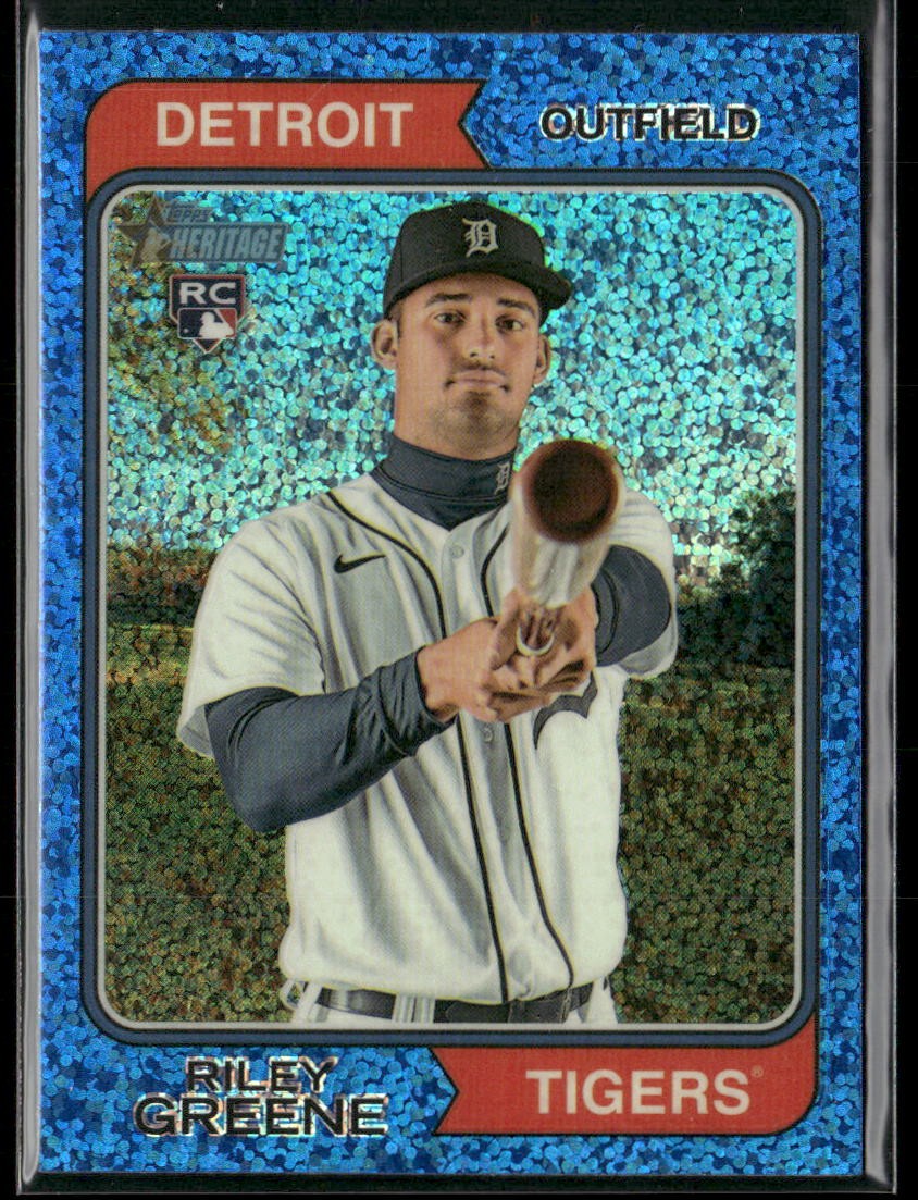 2023 Topps Heritage #48 Riley Greene Chrome Blue Sparkle Refractor