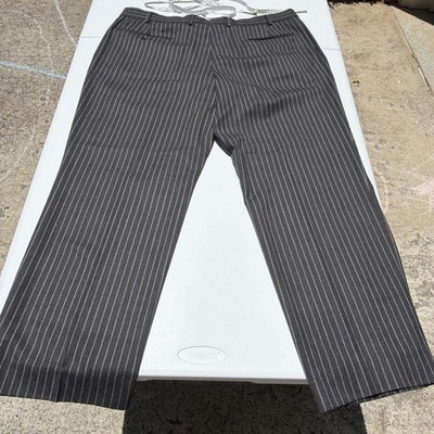 Paul Fredrick Wool Dress Pants Trousers Men s 42x32 Charcoal Chalk Stripe Slacks